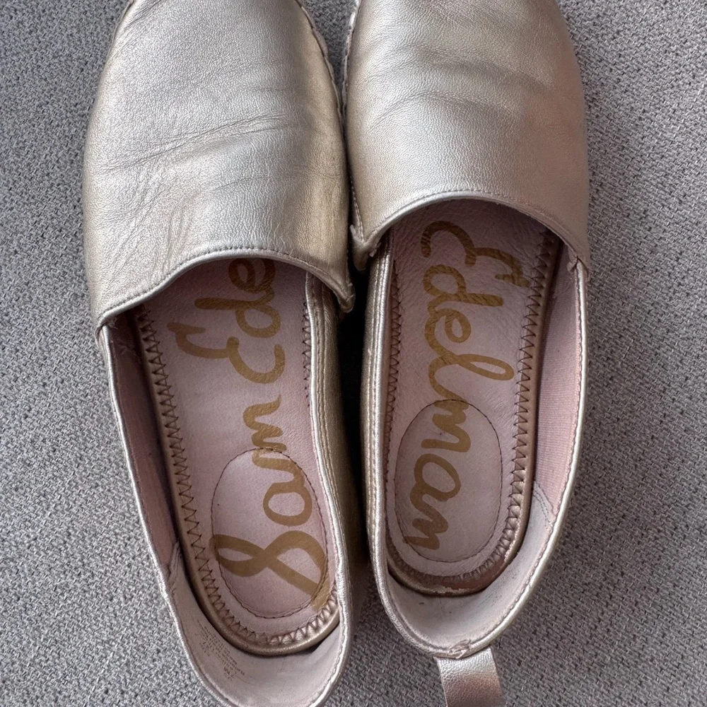 Sam Edelman Gold Metallic Leather Espadrille Slip On Flats Size 7